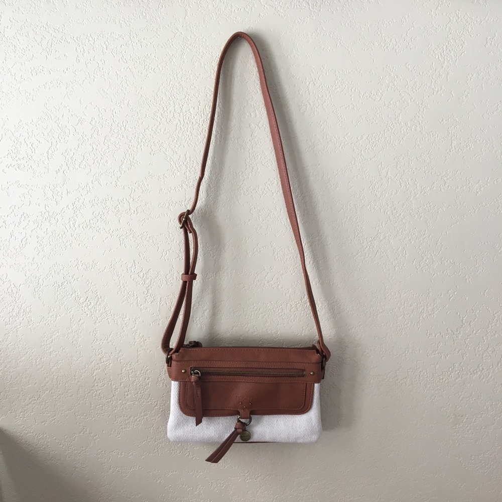 ROSETTI LIKE NEW PURSE ADJUSTABLE STRAP CROSSBODY FAUX LEATHER TAN & CREAM PURSE
